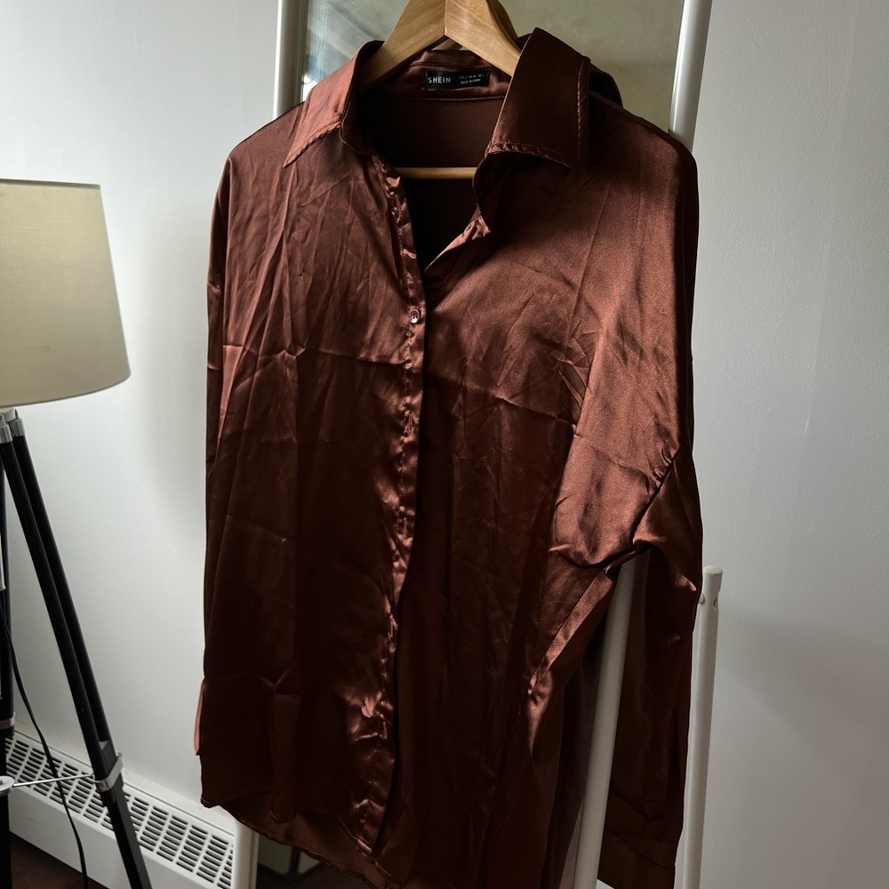 Brown ‘Silk’ Like Button Up
